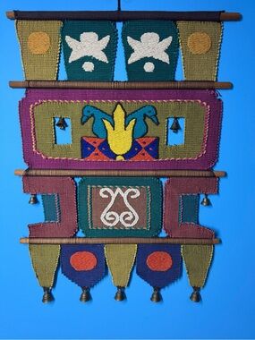 Vintage Handloom Cotton
Multi-Tiered Wall Tapestry With Brass Bells